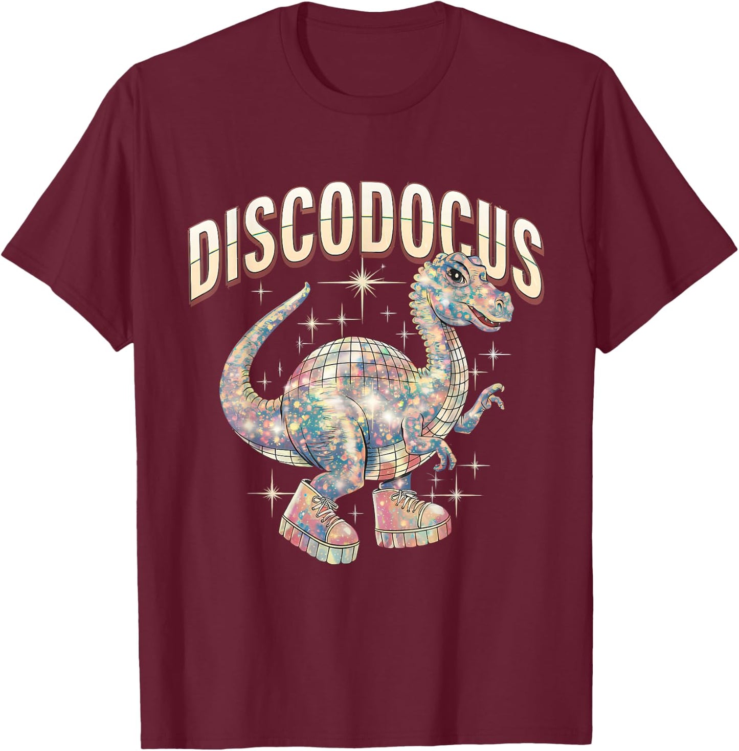 Disco Dinosaur Diplodocus 70s Dino Dancing Funny Disco Party T-Shirt - T-Shirt | Maroon