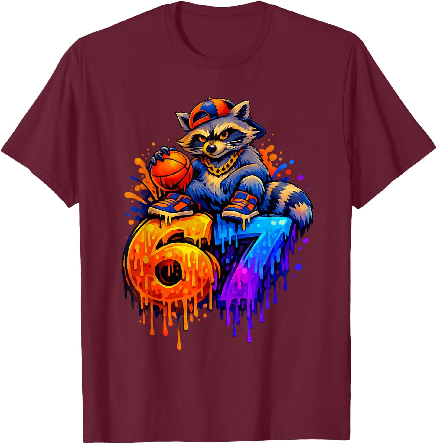 67 Basketball Waschbär Drip Kinder Jungen Jugend Mädchen Brainrot T-Shirt - T-Shirt | Maroon