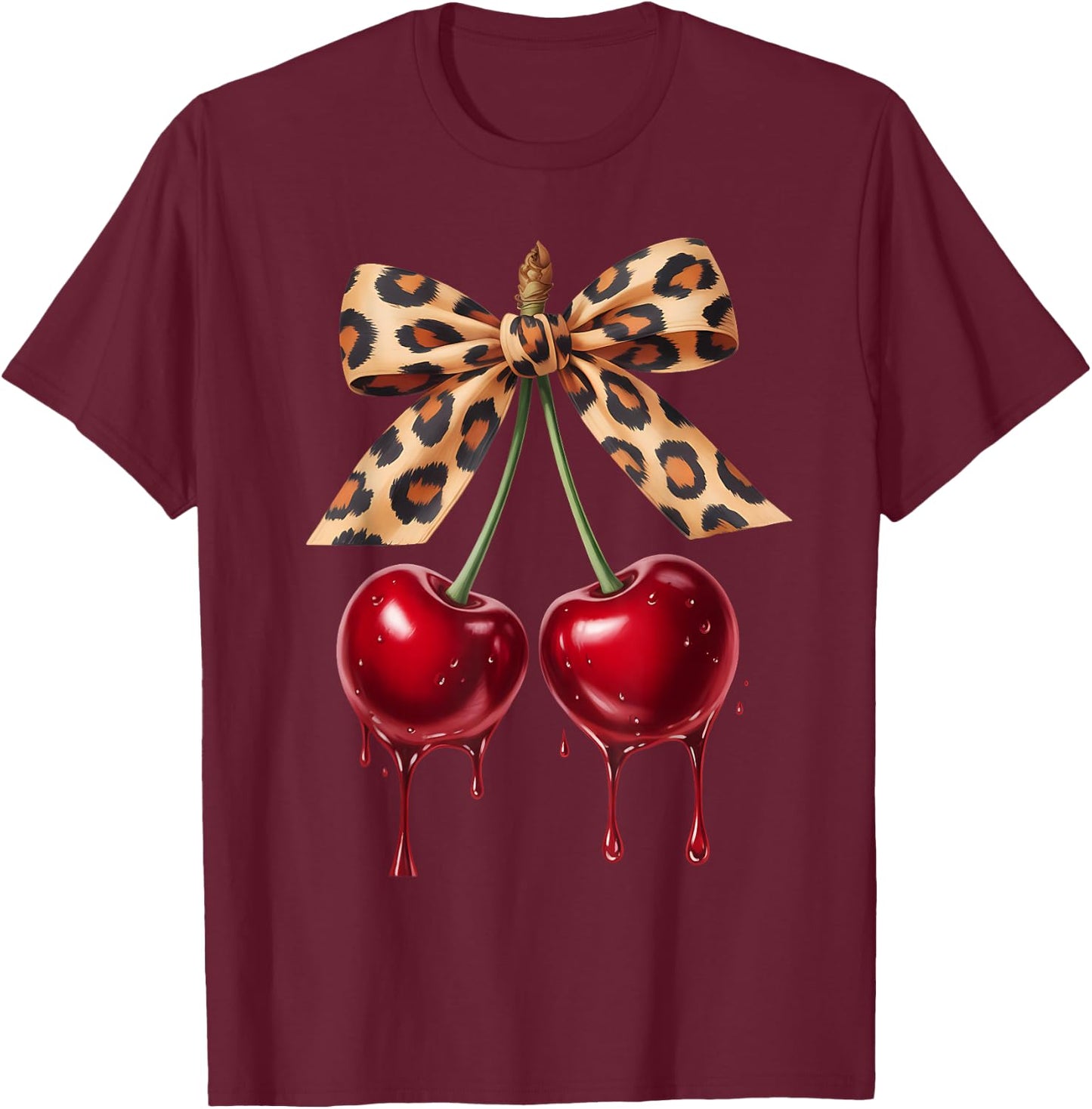 Cherry Bow Coquette Red Cherries T-Shirt - T-Shirt | Maroon