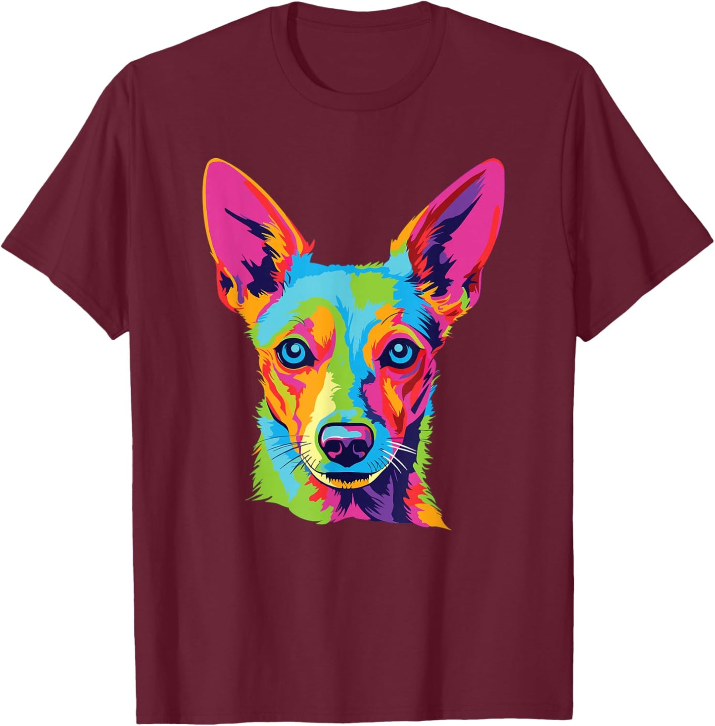 Watercolor Colorful Portuguese Podengo Pequeno Dog T-Shirt - T-Shirt | Maroon