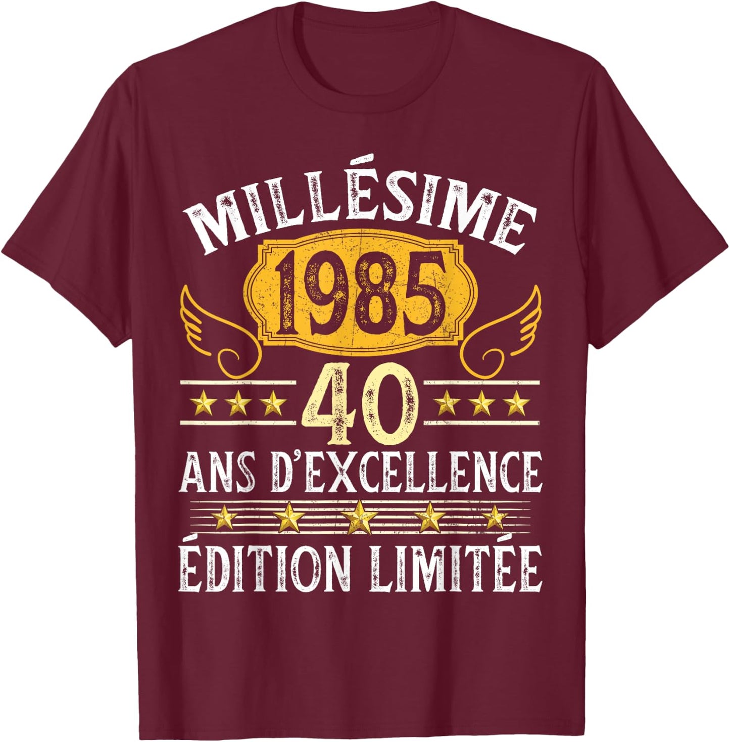 Vintage 1985 40 Years Birthday Man Woman Vintage 1985 , Black, S T-Shirt - T-Shirt | Maroon