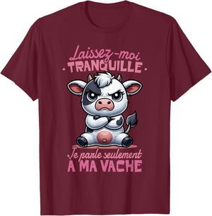 Funny Cow Woman Girl Child Je Parle à ma Vache , Black, S T-Shirt - T-Shirt | Maroon