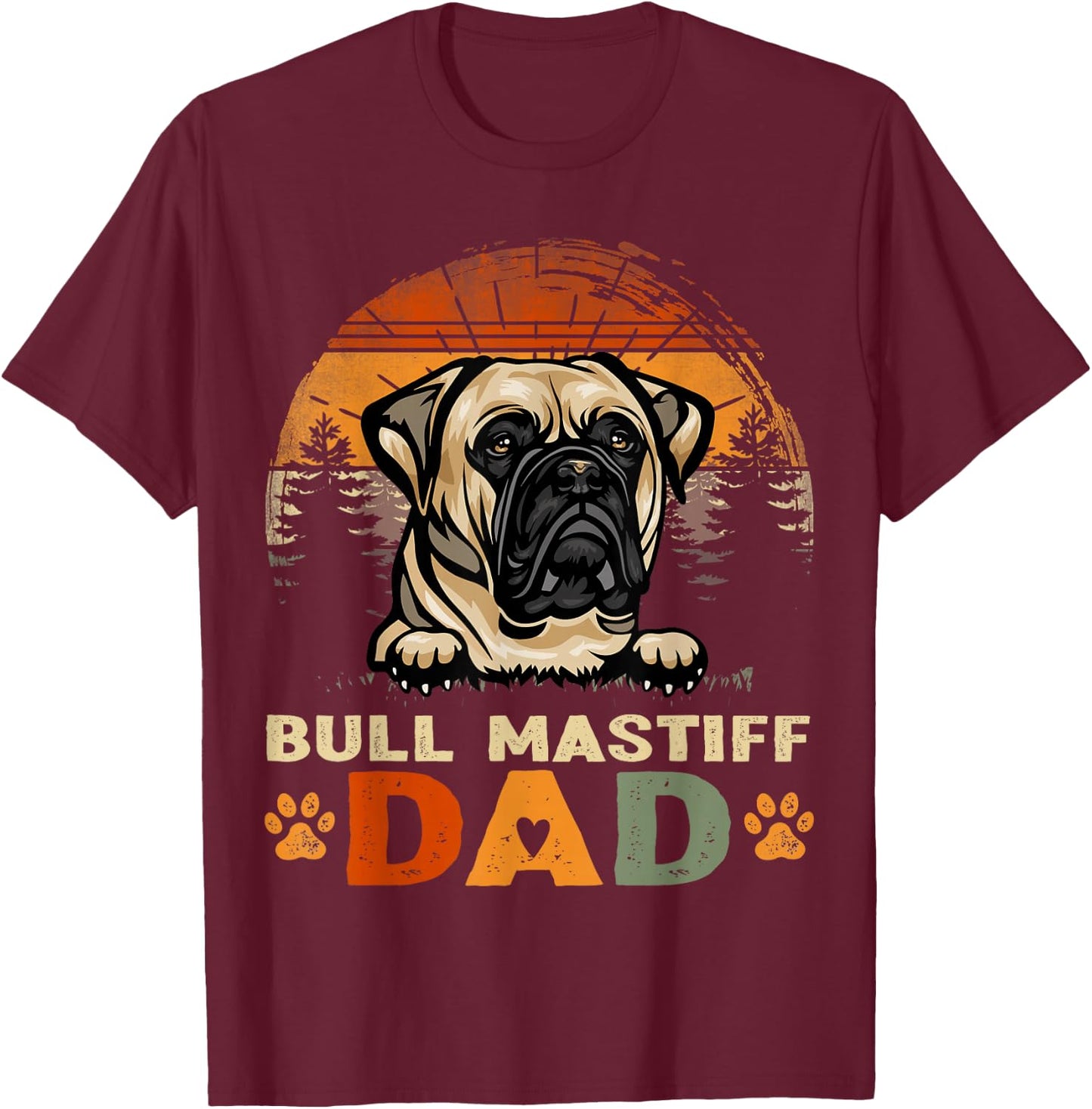 Bull Mastiff Dog Dad Vintage Retro Father's Day T-Shirt - T-Shirt | Maroon
