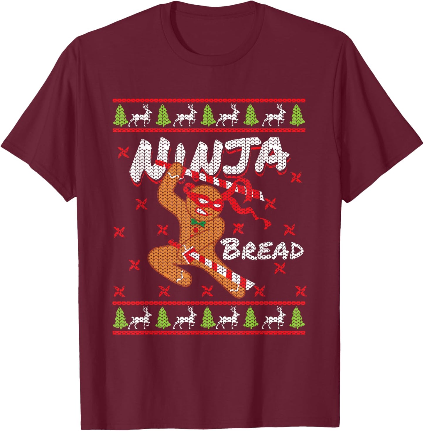Ninjabread Man Gingerbread Ninja Ginjas Gift Ugly Christmas T-Shirt - T-Shirt | Maroon