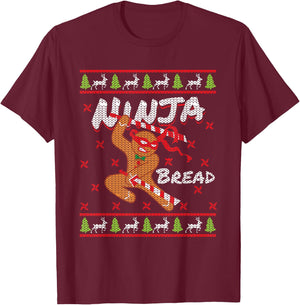 Ninjabread Man Gingerbread Ninja Ginjas Gift Ugly Christmas T-Shirt - T-Shirt | Maroon