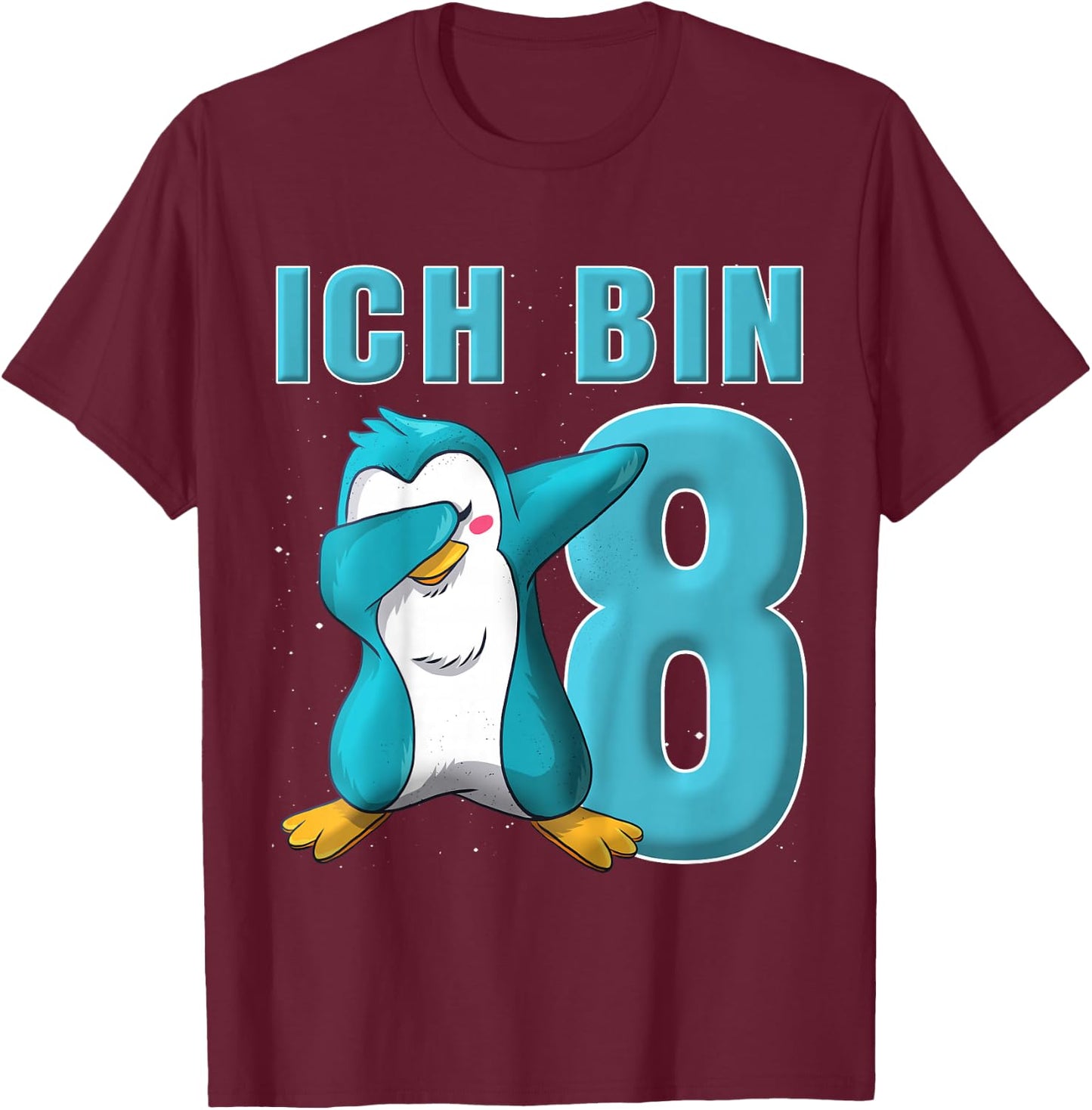 Children's Penguin 8 Years Boys Girls Penguin 8 Birthday , black, 80 T-Shirt - T-Shirt | Maroon