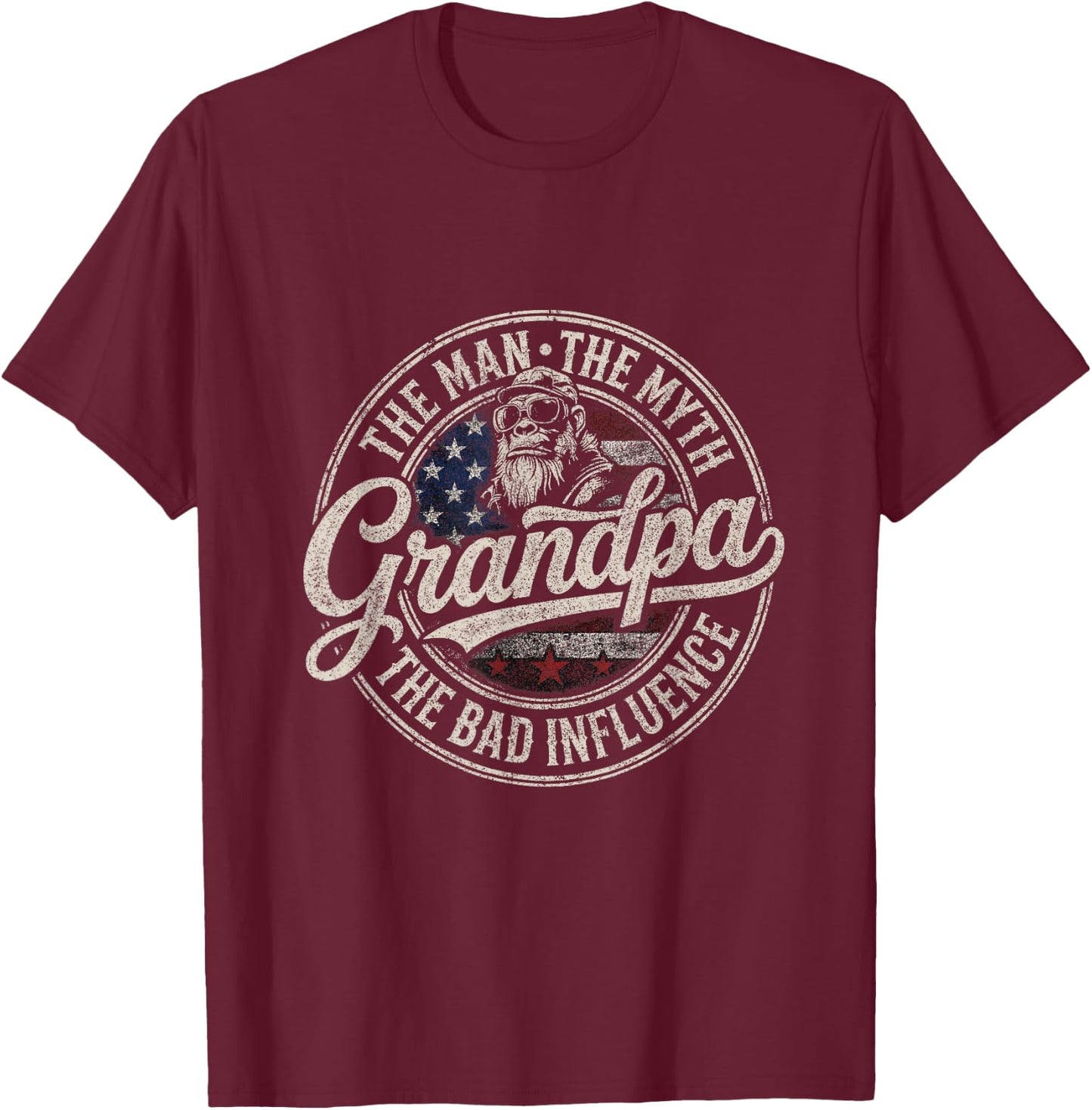 The Man The Myth Grandpa The Bad Influence Monkey T-Shirt - T-Shirt | Maroon