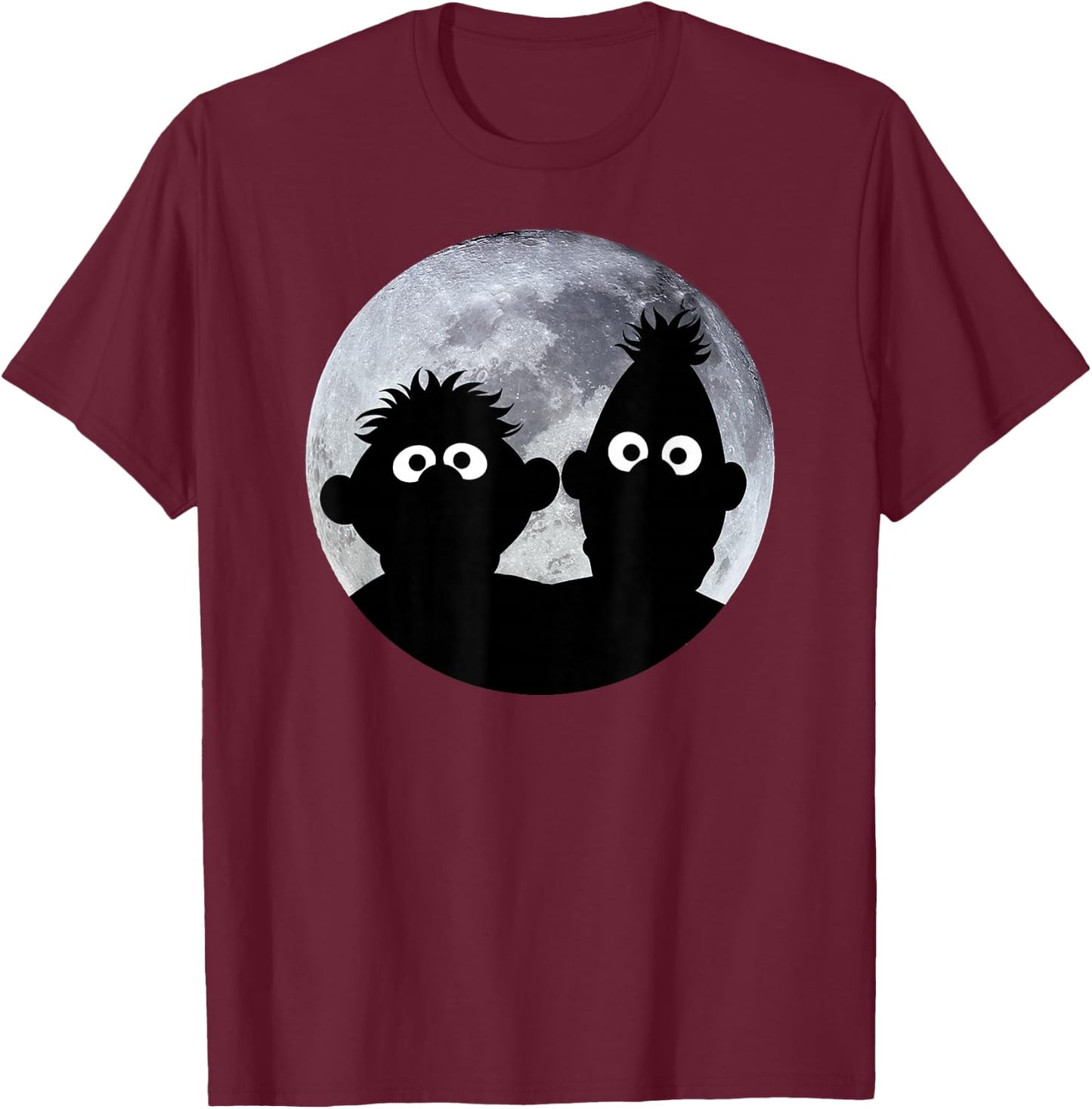 Sesame Street Ernie and Bert in the Moonlight Shadow Moonnight , black T-Shirt - T-Shirt | Maroon