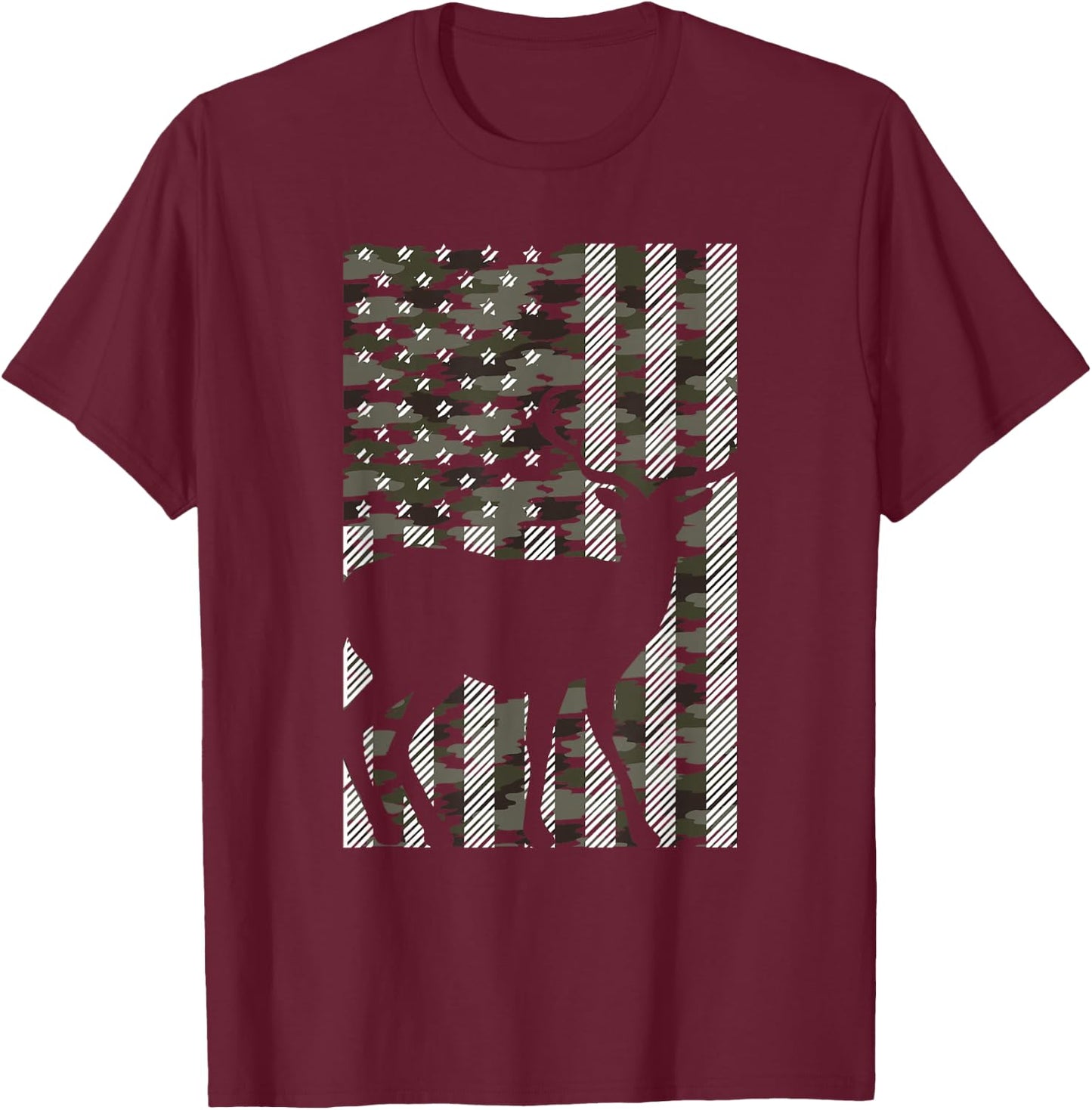 Camo American Flag Deer Vintage Buck Elk Hunting Hunter Gift T-Shirt - T-Shirt | Maroon