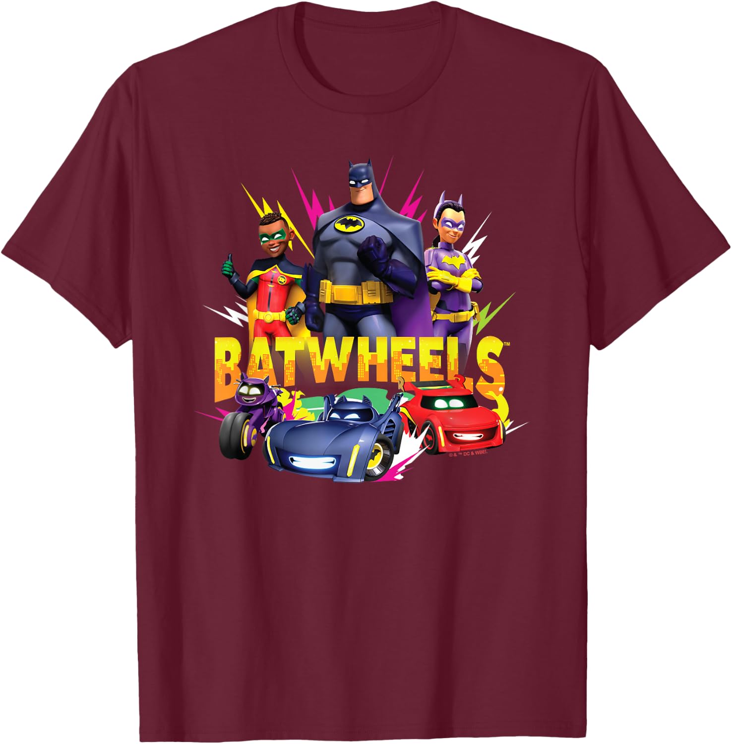 Batman Batwheels Characters Team T-Shirt - T-Shirt | Maroon