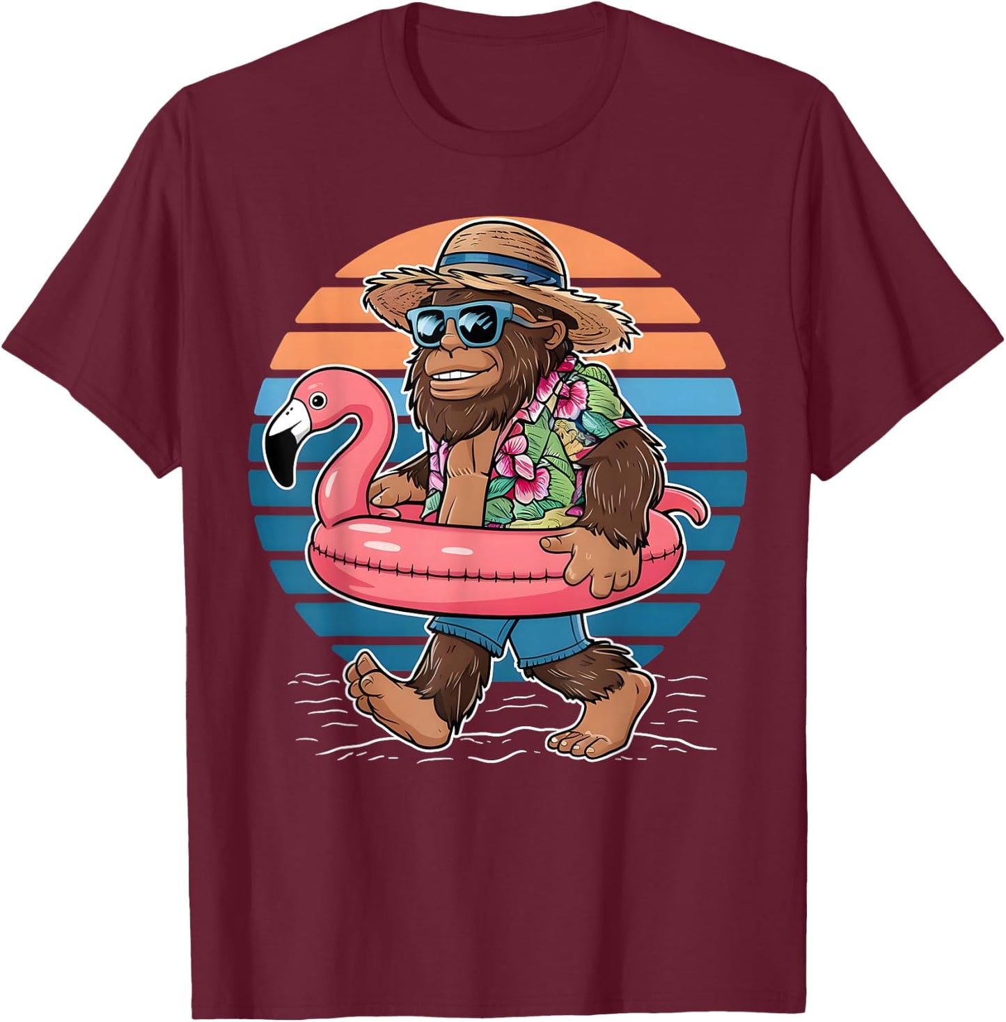 Pool Party Bigfoot Flamingo Men Women Sasquatch Pink T-Shirt - T-Shirt | Maroon