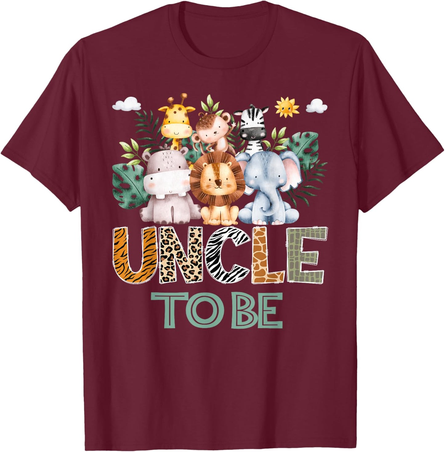 Soon To Be Uncle Jungle Animal Safari Gender Reveal T-Shirt - T-Shirt | Maroon