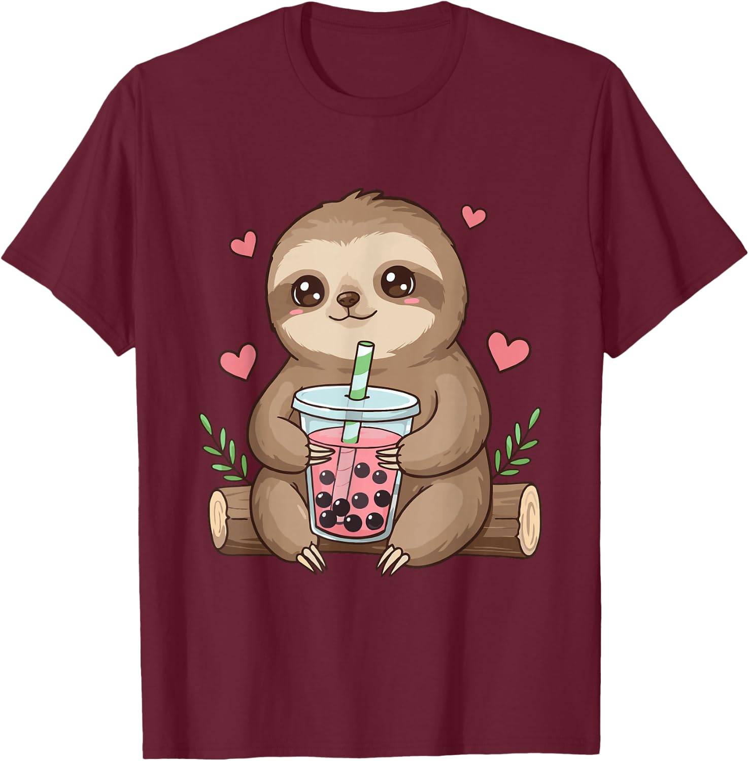 Cute Sloth Boba Bubble Milk Tea Kawaii Women Girls Sloth T-Shirt - T-Shirt | Maroon