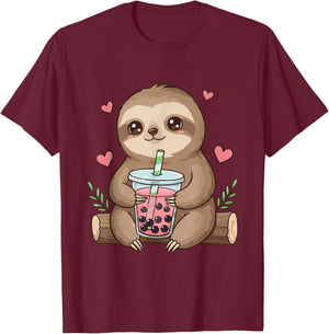 Cute Sloth Boba Bubble Milk Tea Kawaii Women Girls Sloth T-Shirt - T-Shirt | Maroon