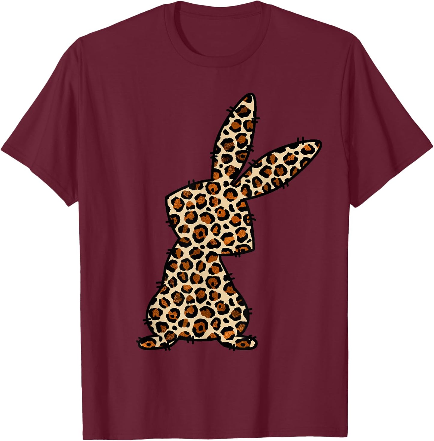 Women's Happy Easter Bunny Leopard Print Leo Rabbit Ears Easter , White T-Shirt - T-Shirt | Maroon
