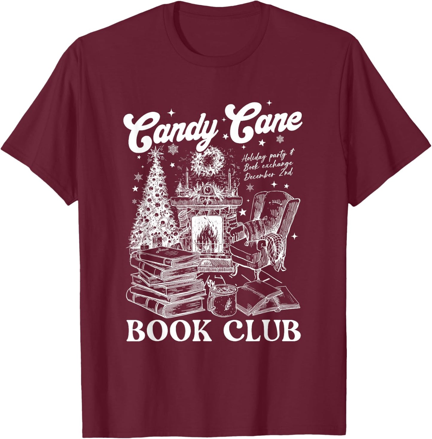 Bookish Christmas Candy Cane Book Club librarian Winter T-Shirt - T-Shirt | Maroon