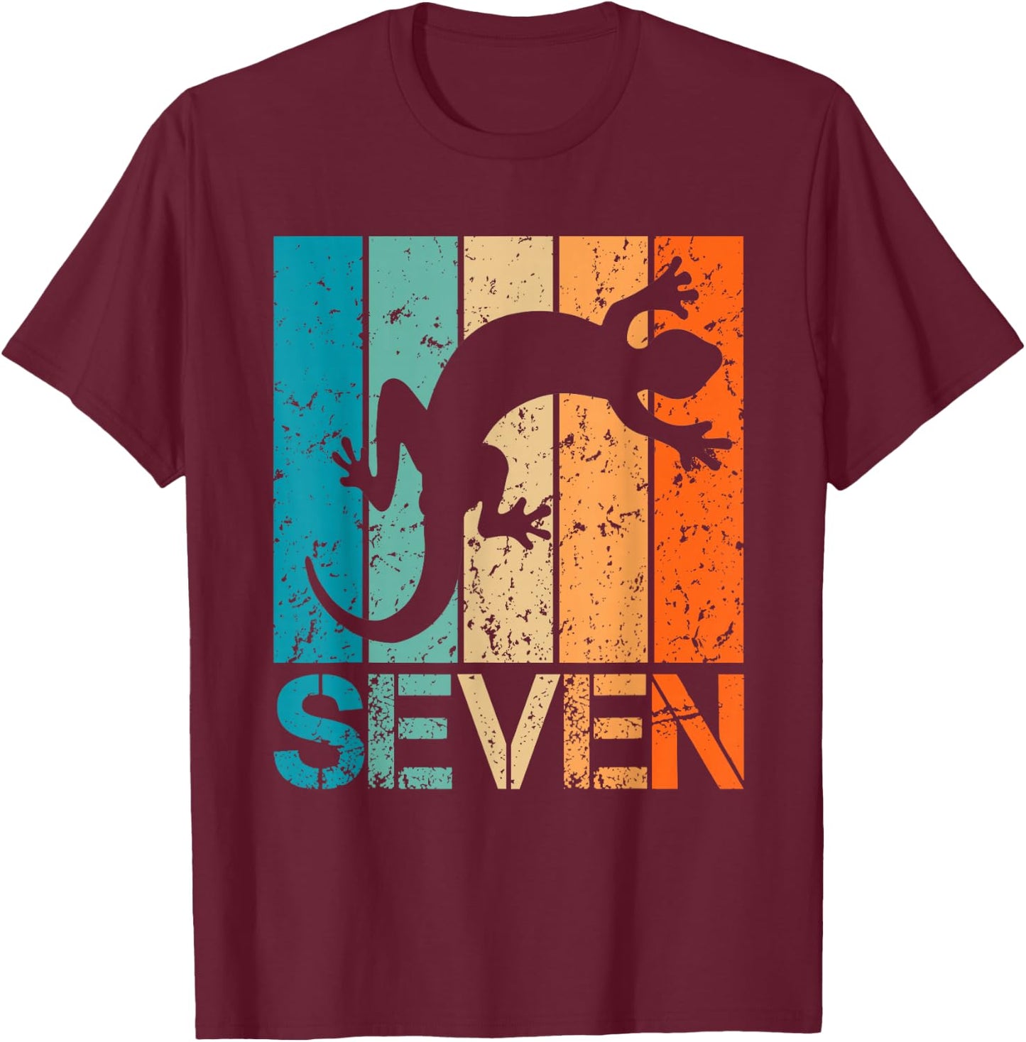 7th Lizard Birthday 7 Year Old 7yr Boy Girl Birthday Reptile T-Shirt - T-Shirt | Maroon