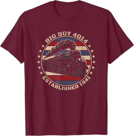 Big Boy 4014 Train Engineer Steam Train Conductor American T-Shirt - T-Shirt | Maroon