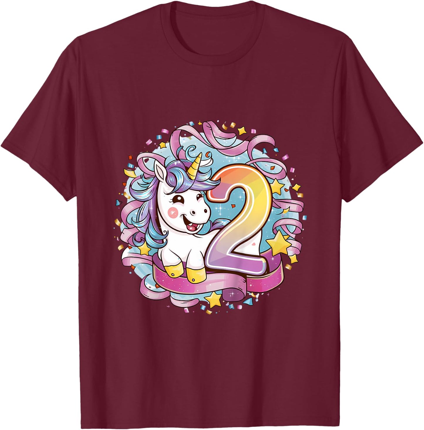Kids Magical Unicorn Birthday Gift Kids Personalized - 2 Year T-Shirt - T-Shirt | Maroon