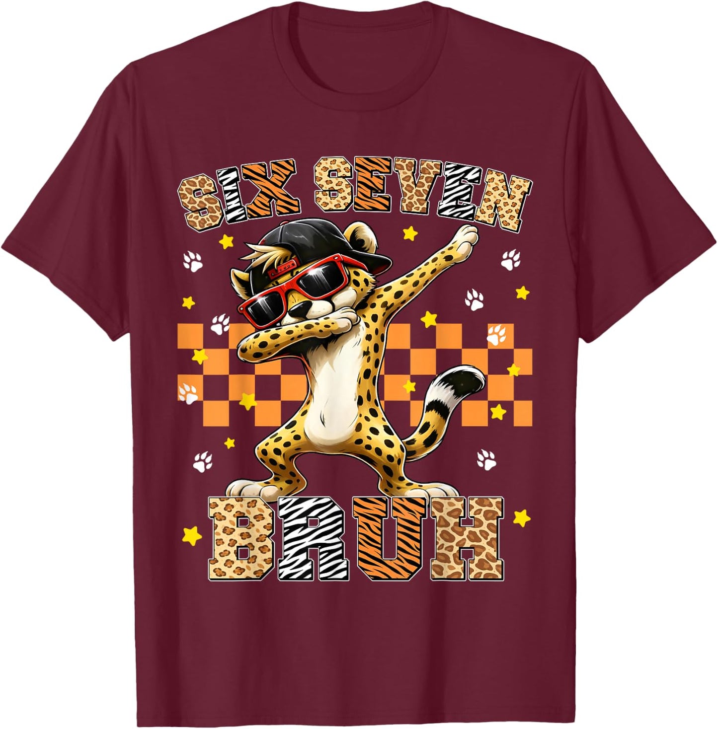 Bruh Funny Dabbing Cheetah Leopard Birthday Boy Toddler Kid T-Shirt - T-Shirt | Maroon