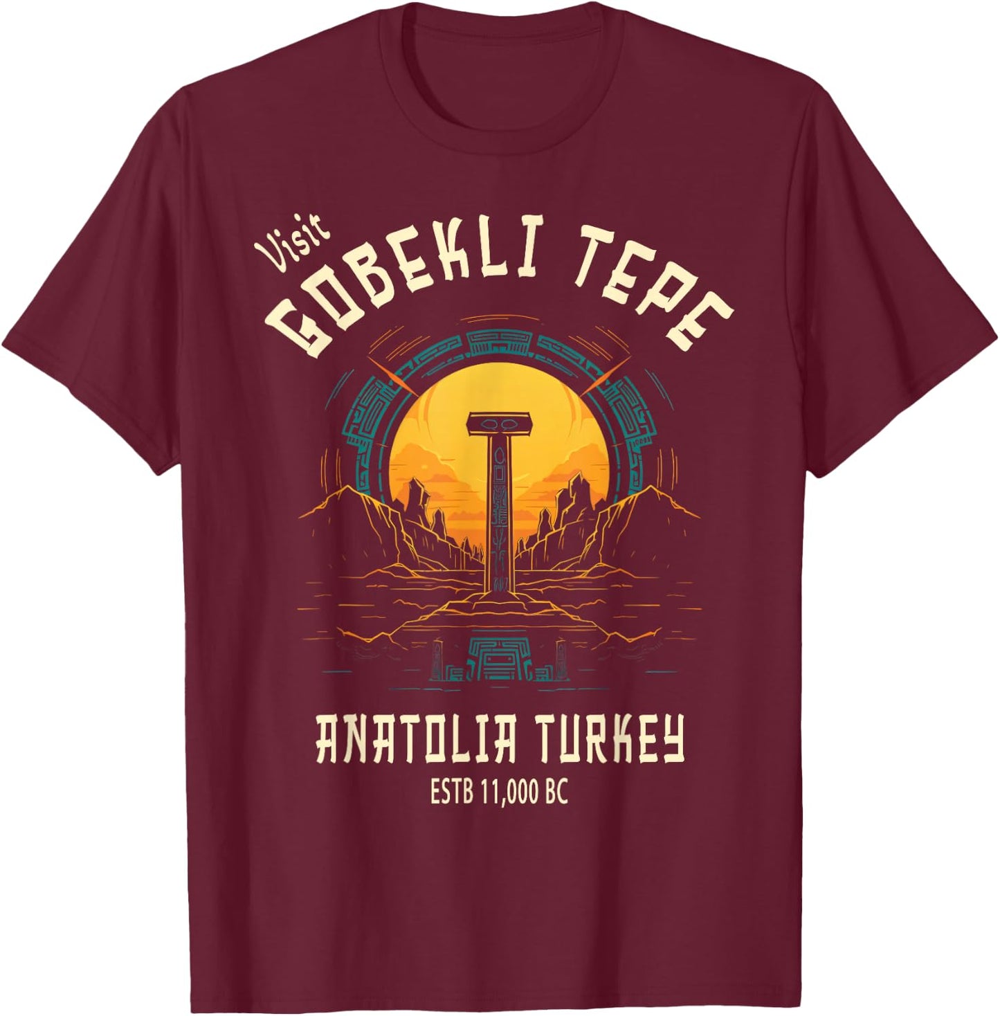 Gobekli Tepe Souvenirs and Memento Store Gobekli Tepe , -Adults, Black, Small, Short Sleeve T-Shirt - T-Shirt | Maroon