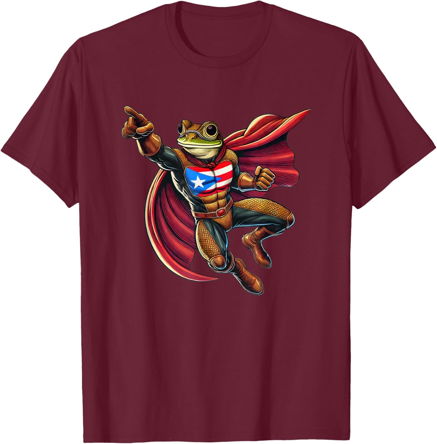 Coqui Superhero Boricua Power Puerto Rican Flag Flying Cape T-Shirt - T-Shirt | Maroon
