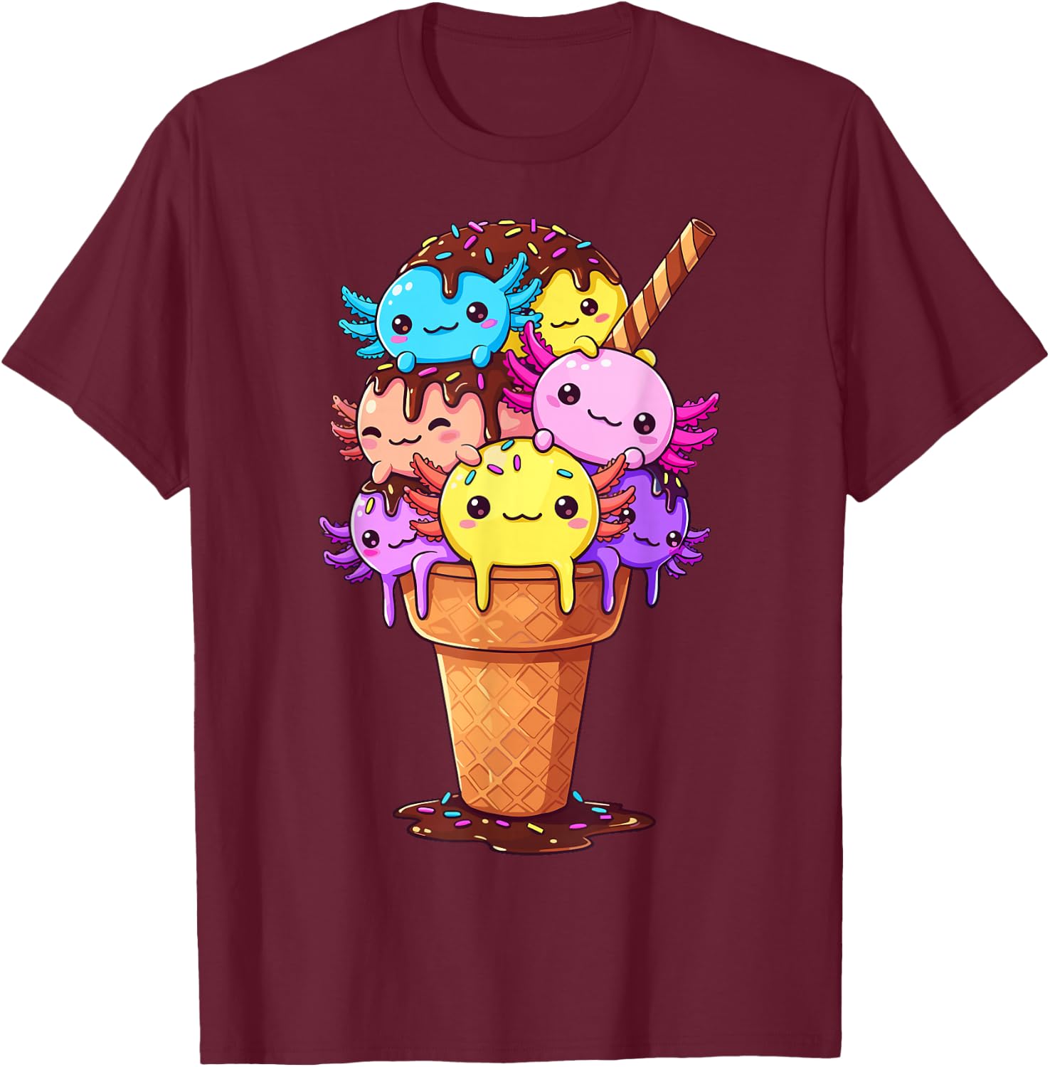Axolotls Ice Cream Funny Axolotl T-Shirt - T-Shirt | Maroon