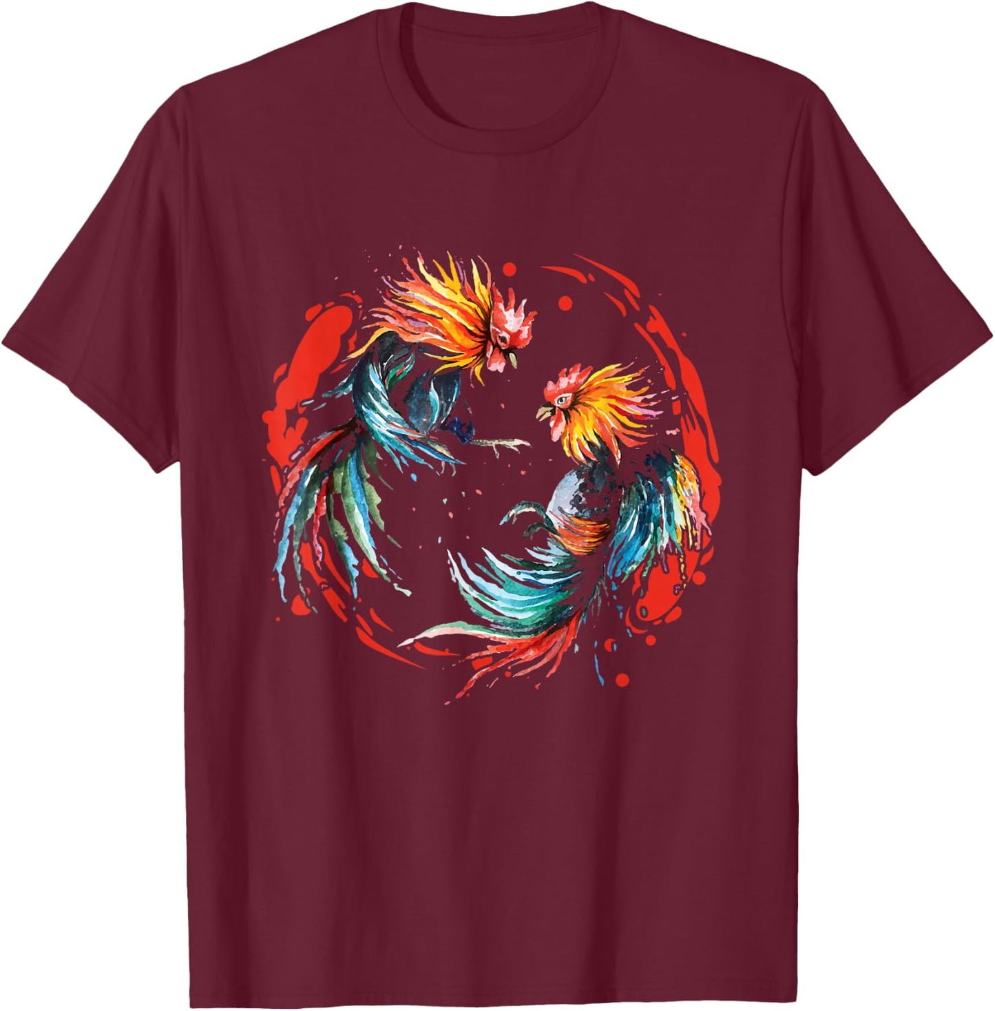 Peleas De Gallos Chickens Roosters Fighting - Black, -Adults, Short Sleeve, Classic Fit, Cotton 65% Polyester 35%, Cockfighting Enthusiasts T-Shirt - T-Shirt | Maroon