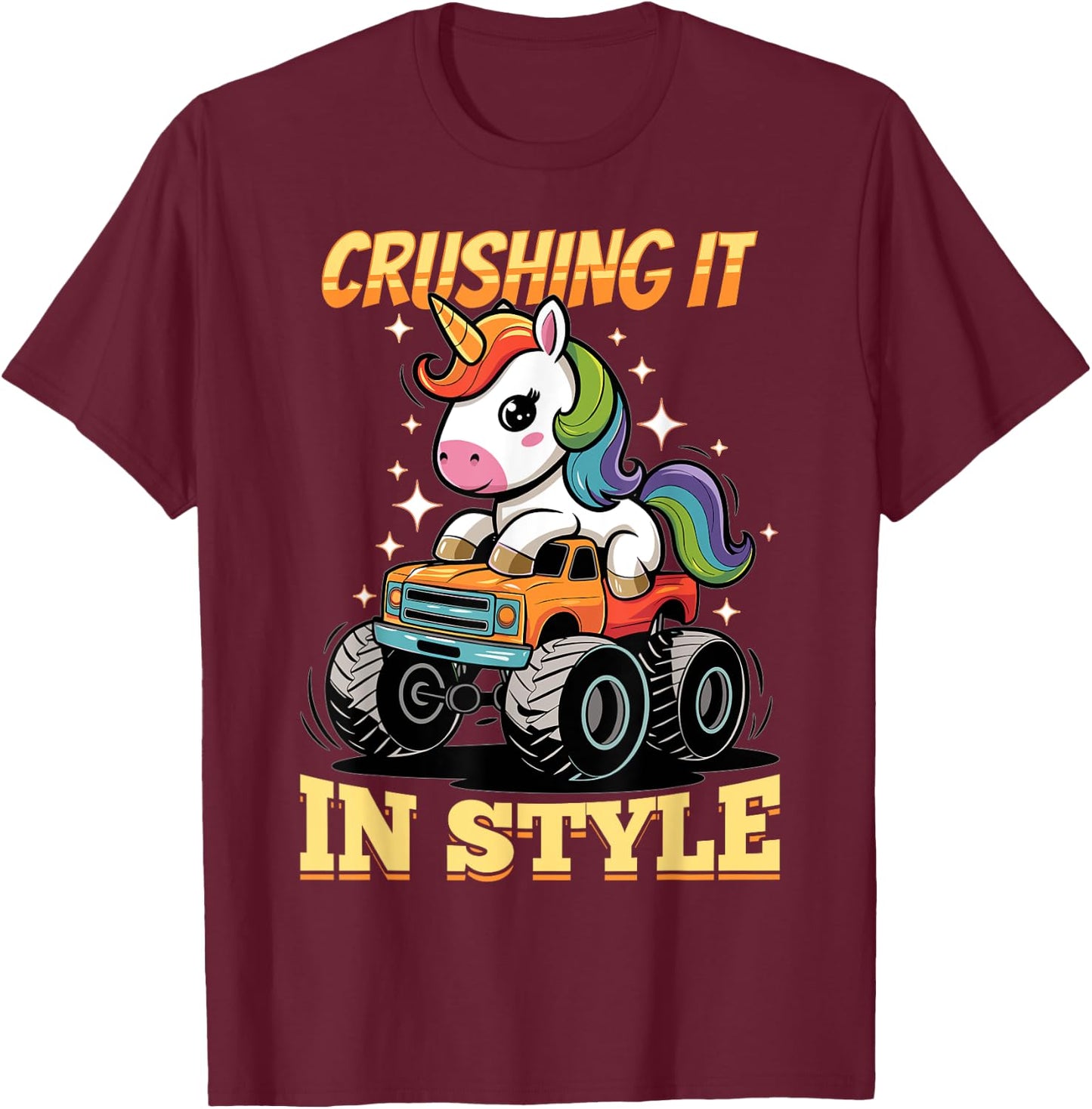 Cute Monster Truck Unicorn Rainbows T-Shirt - T-Shirt | Maroon