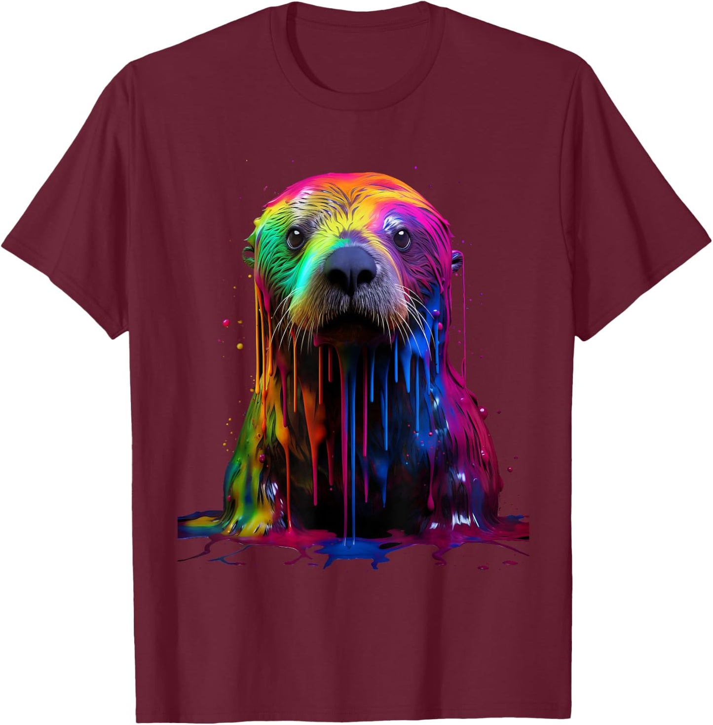 Rainbow Sea Otter Paint T-Shirt - T-Shirt | Maroon