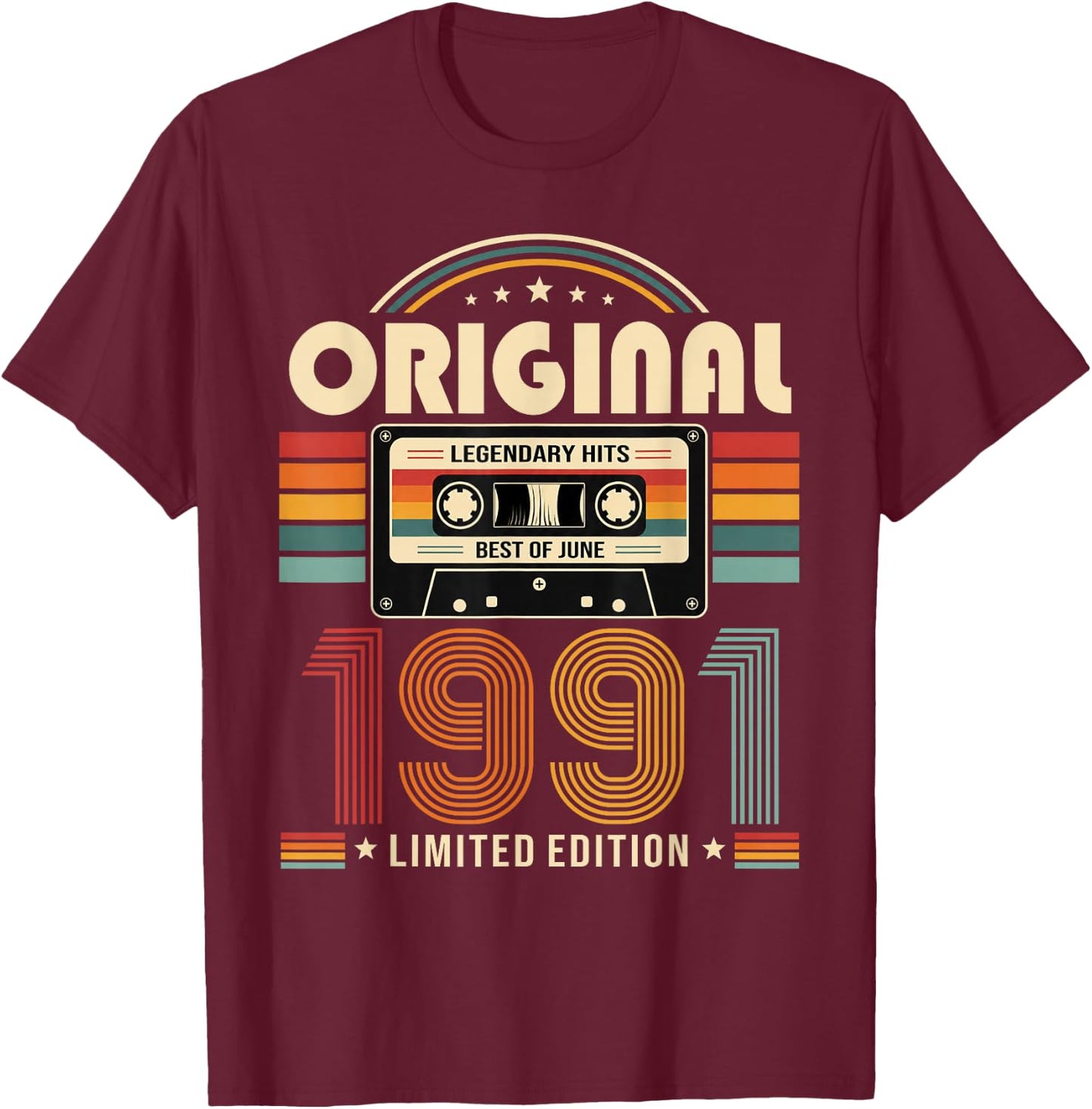 35e Anniversaire Cadeau Homme Juin 1991 Cassette T-Shirt - T-Shirt | Maroon