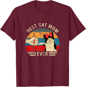 Vintage Best Cat Mom Ever Bump Graphic T-Shirt - T-Shirt | Maroon