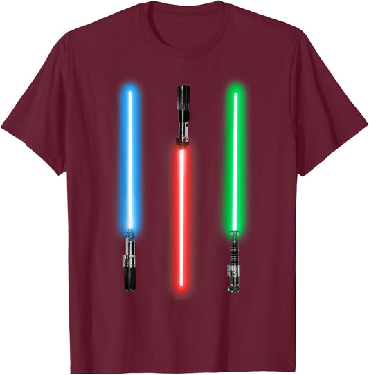 Star Wars Lightsaber Line-Up Photoreal Graphic T-Shirt - T-Shirt | Maroon