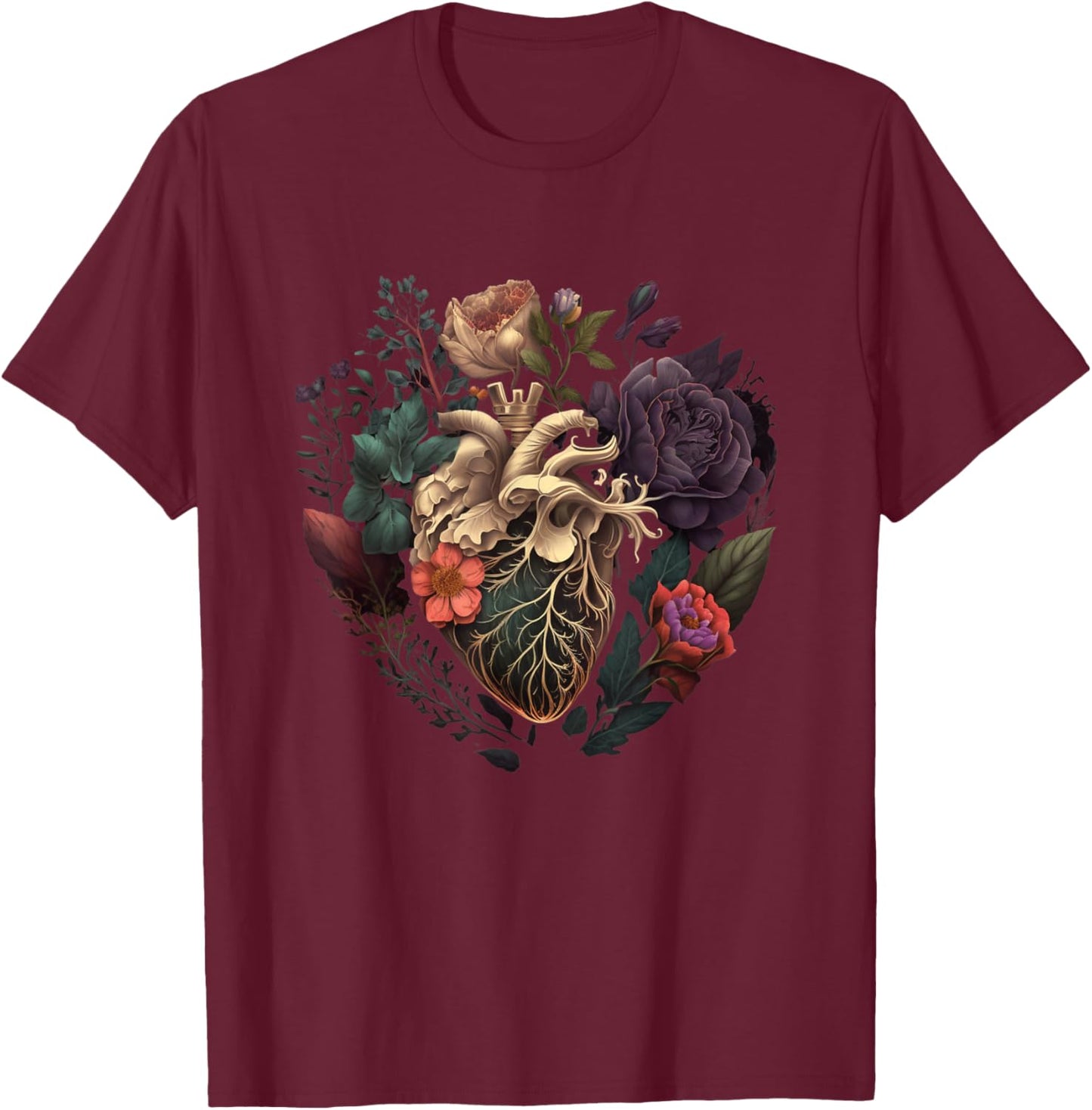 Anatomisches Herz und Blumen For Your Love , black T-Shirt - T-Shirt | Maroon