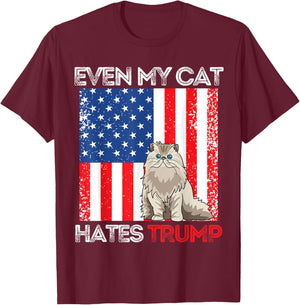 Even My Cat Hates Trump Against Trump American Flag Retro T-Shirt - T-Shirt | Maroon