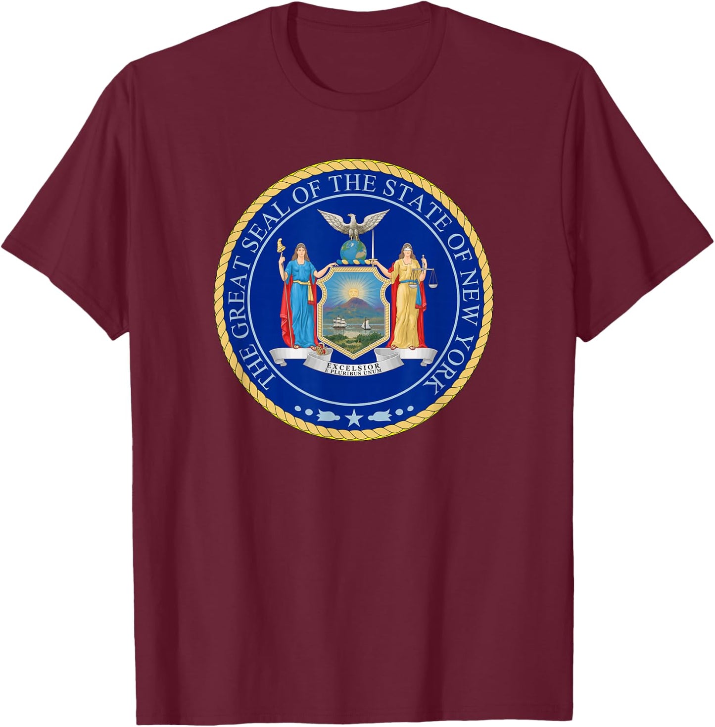 New York State Seal Flag T-Shirt - T-Shirt | Maroon