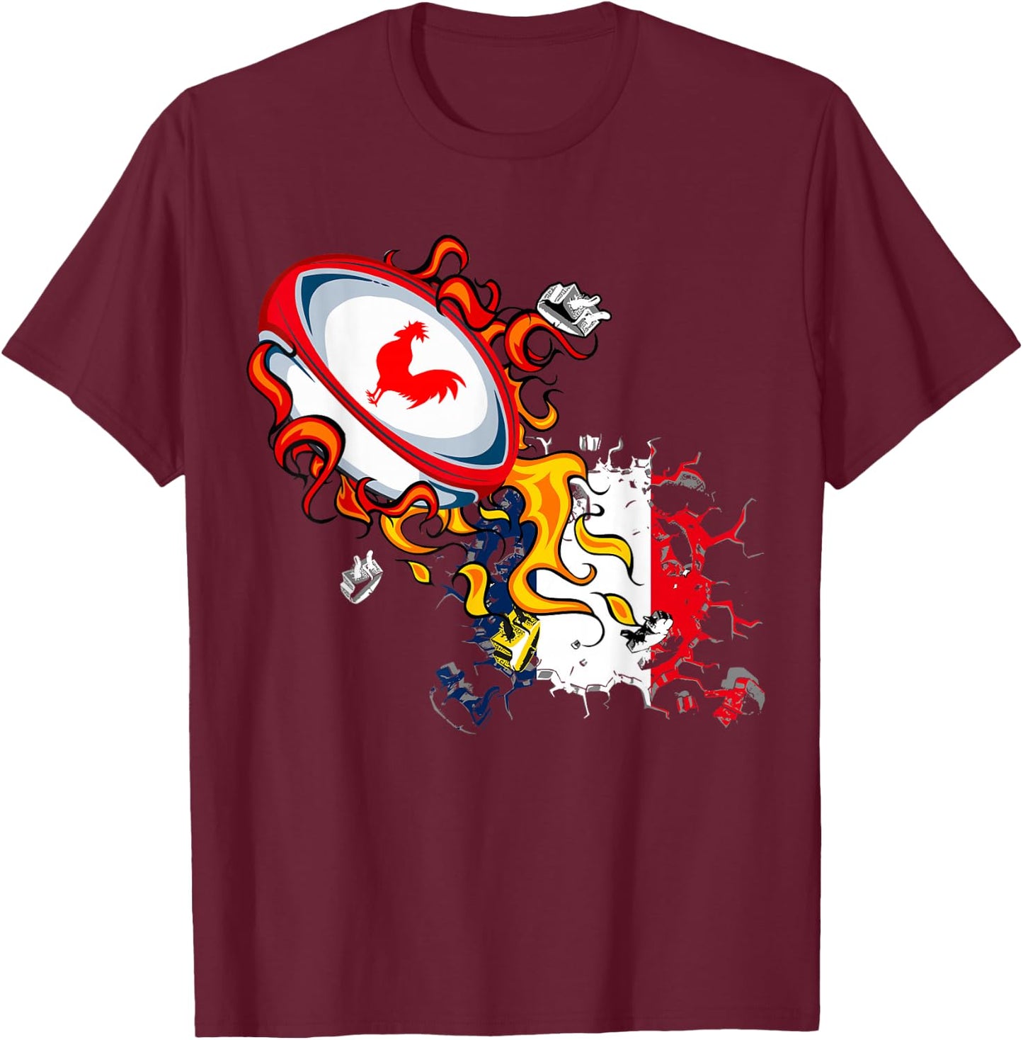 Rugby Shirt Player Child Man Flag Rooster Men Women , Black, S T-Shirt - T-Shirt | Maroon