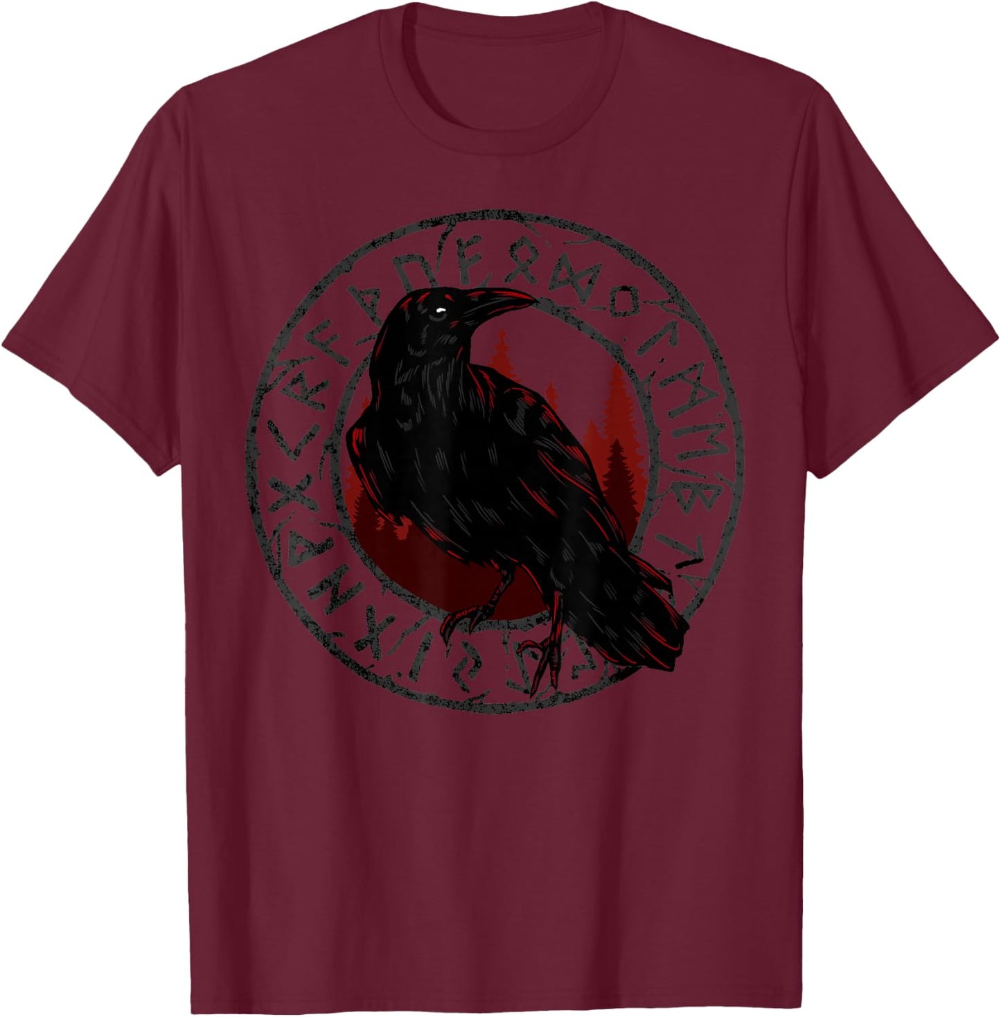 Viking Raven Celtic Mythology Odin Crow T-Shirt - T-Shirt | Maroon