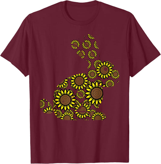 Easter Sunflower Bunny Rabbit Vintage Flower Women Girls Kid T-Shirt - T-Shirt | Maroon