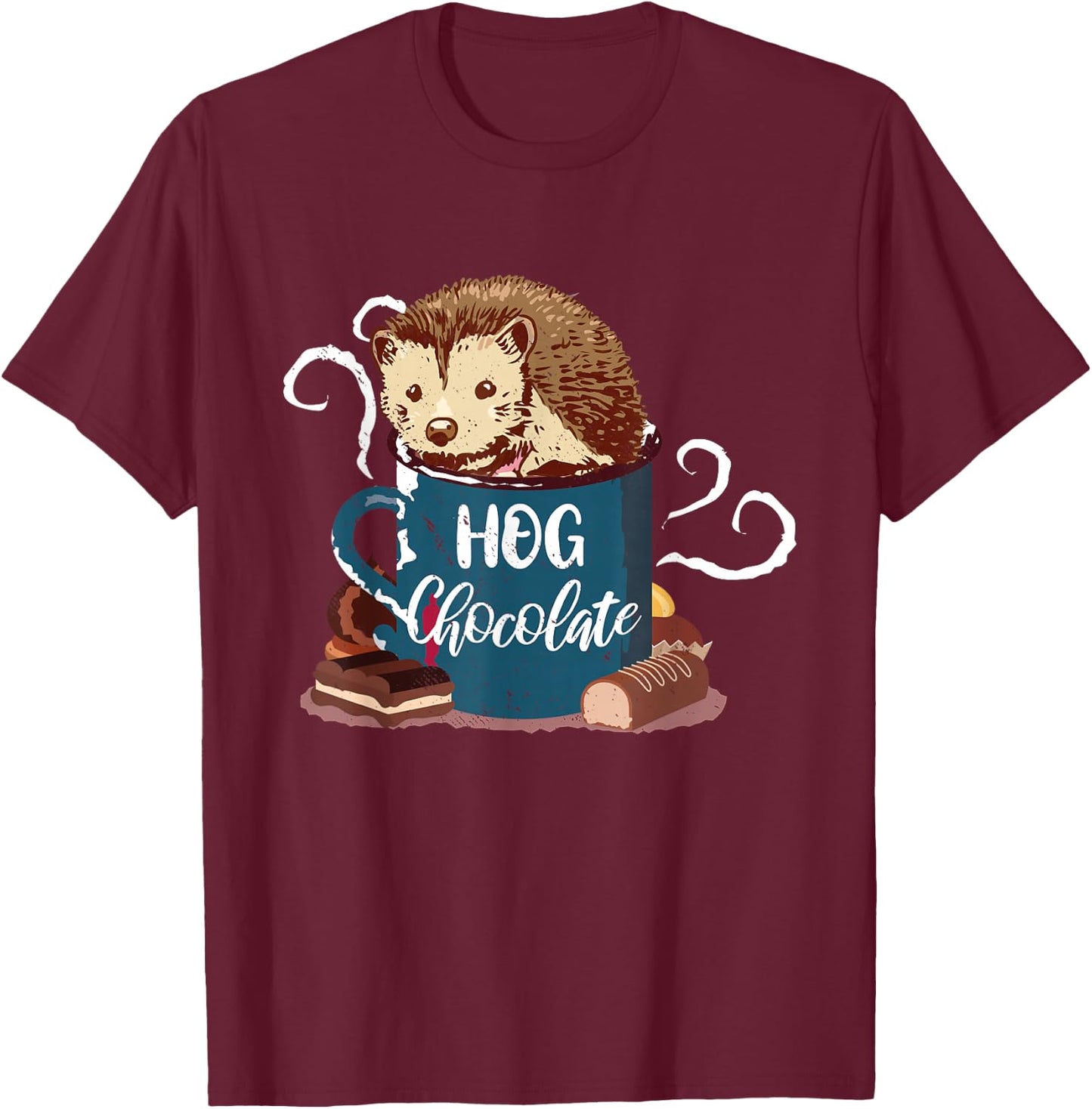 Hedgehog Hot Chocolate Porcupine Hedgehog Forest Animal T-Shirt - T-Shirt | Maroon