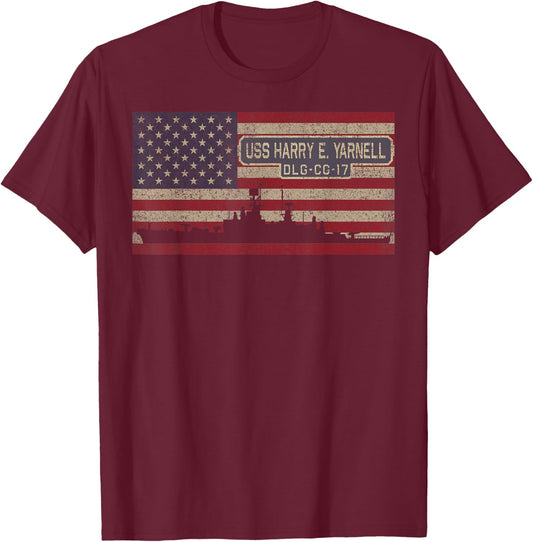 USS Harry E Yarnell DLG CG-17 Destroyer Leader Ship USA Flag Women Kids Men T-Shirt - T-Shirt | Maroon