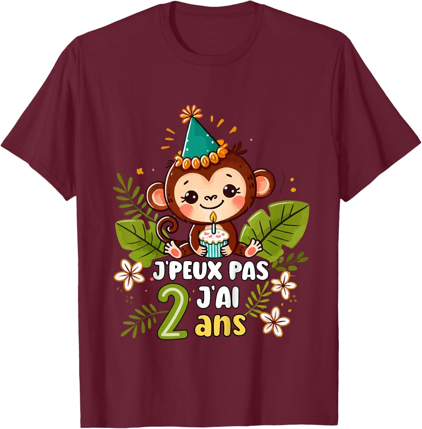 Child Je Peux Pas J'ai 2 Years Birthday Jungle Monkey Boy Green , Green, 2 T-Shirt - T-Shirt | Maroon