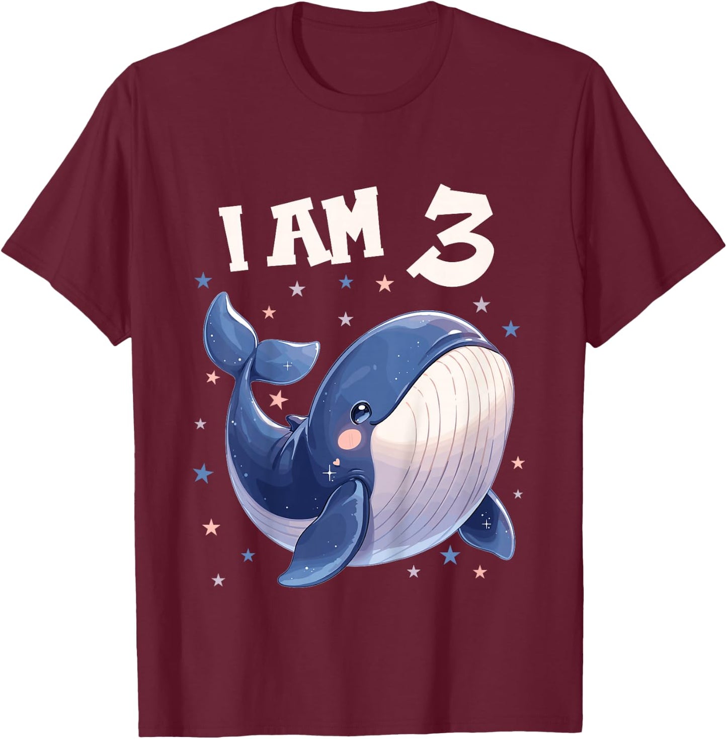 Kids 3 Years old 3 birthday Blue Whales Boy Girl Blue Whale T-Shirt - T-Shirt | Maroon
