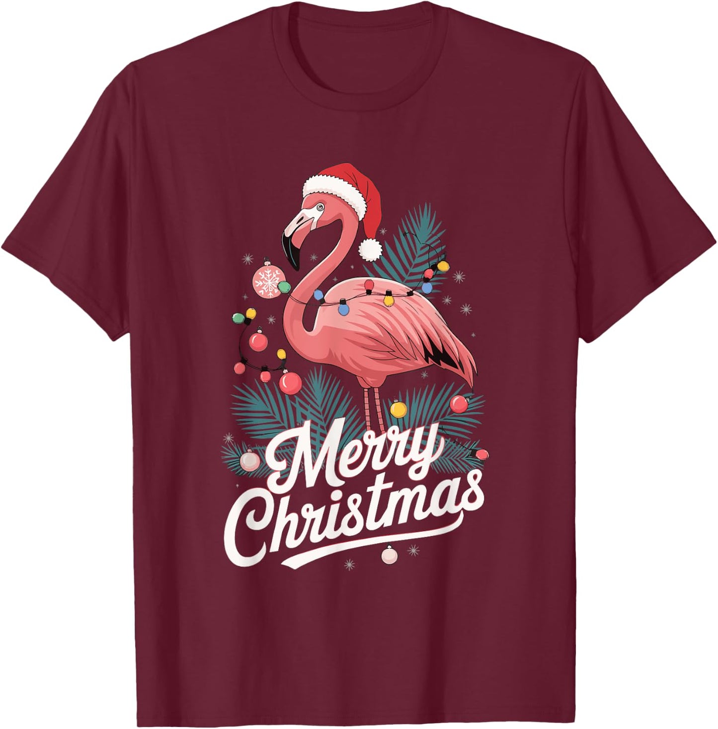 Merry Christmas Christmas Flamingo T-Shirt - T-Shirt | Maroon