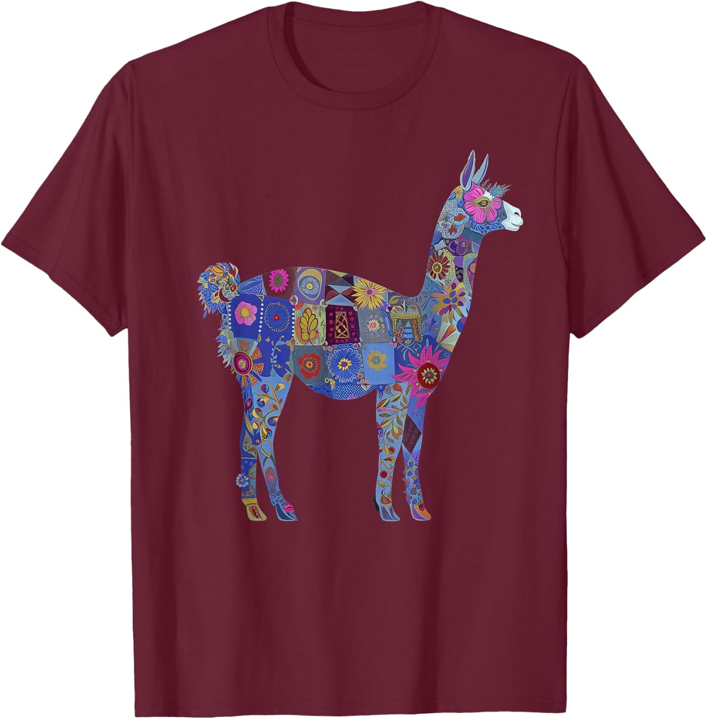 Peru Souvenir Llama Alpaca Flowers Peruvian Souvenir T-Shirt - T-Shirt | Maroon