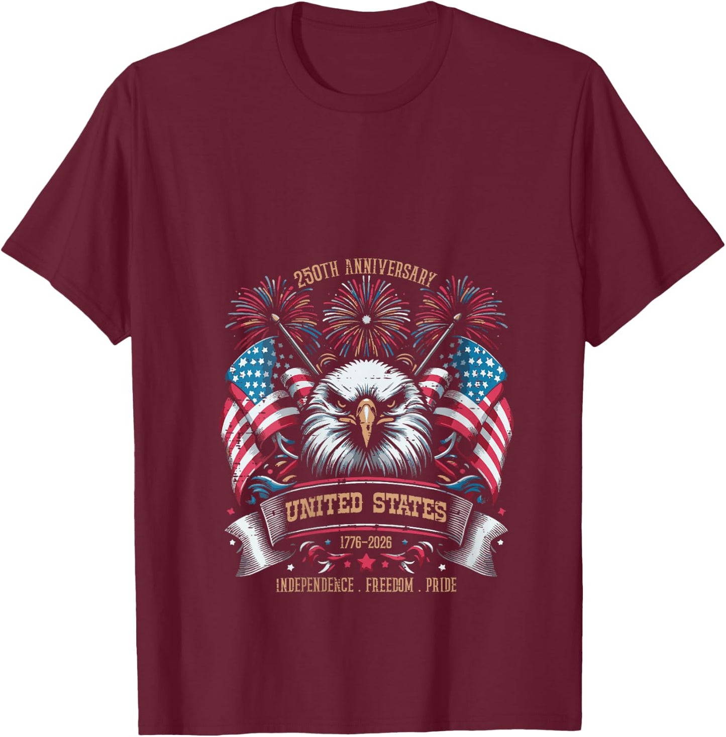 Women's 250th Anniversary United States Eagle 250 Years Men Women V-Neck T-Shirt - T-Shirt | Maroon