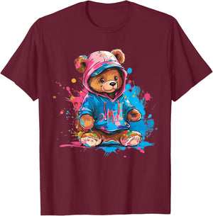 Colourful Teddy Bear Men's Women's Children's , black T-Shirt - T-Shirt | Maroon