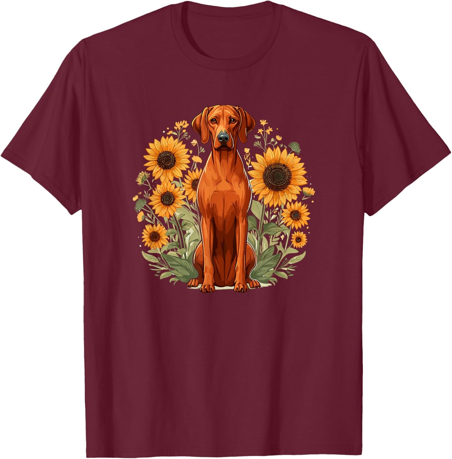 Cute Sunflowers Funny Rhodie Dog Lover T-Shirt - T-Shirt | Maroon