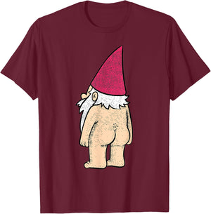 Cheeky Naked Gnome Funny Garden Humor Joke Design T-Shirt - T-Shirt | Maroon