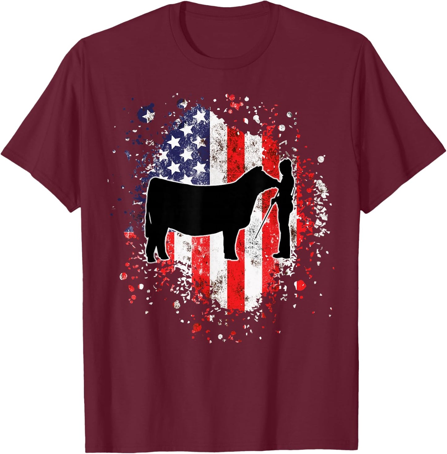 Patriotic Showmanship Girl and Show Stock Steer T-Shirt - T-Shirt | Maroon